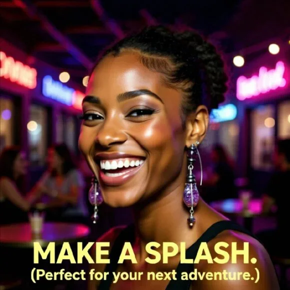 Purple + Black Iridescent Glass Fish Danglers ~ Goth + Beachy! Sea Life Earrings - Picture 2 of 13